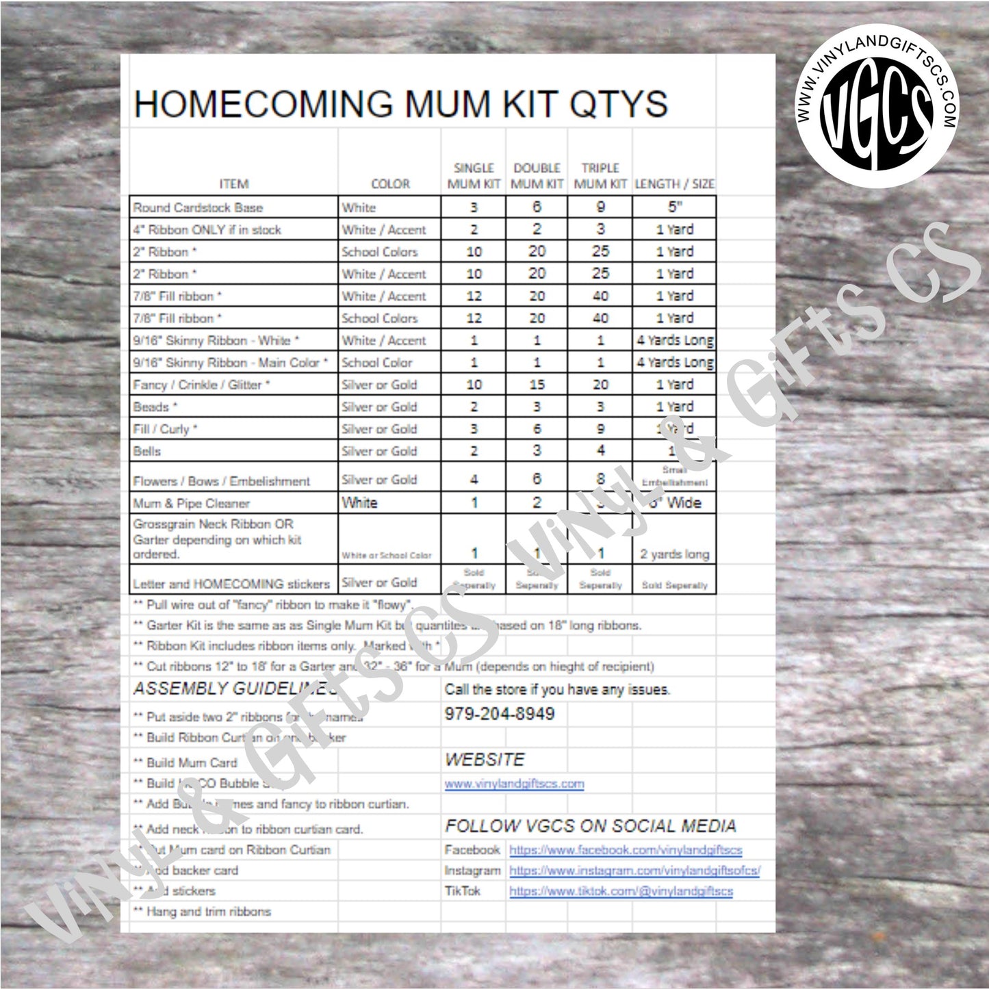 HOMECOMING MUM KIT Mini Mum (You make it)